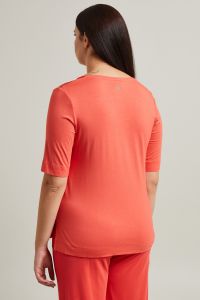 Bi-material T-shirt - Coral