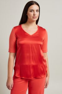 Bi-material T-shirt - Coral